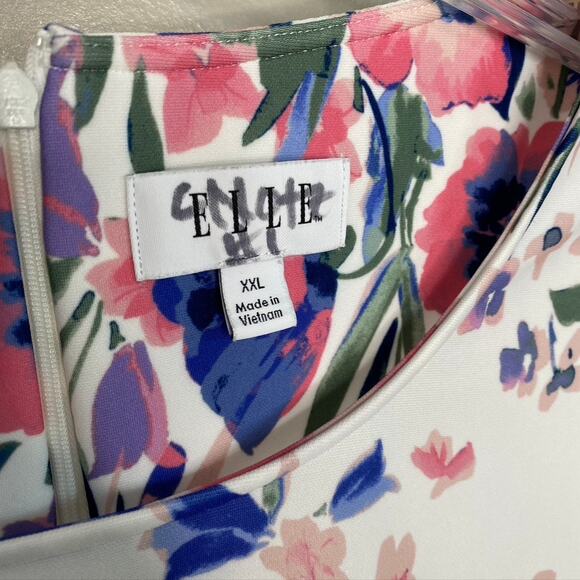 Women's Plus Elle Short Sleeve White Floral Pink Purple Spring Dress XXL - Picture 5 of 10